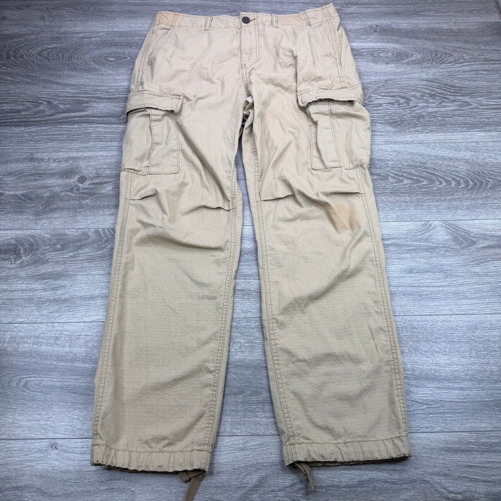 Aeropostale Cargo Pants Mens 36x30 Beige Khaki Baggy Relaxed Canvas Ankle Tie